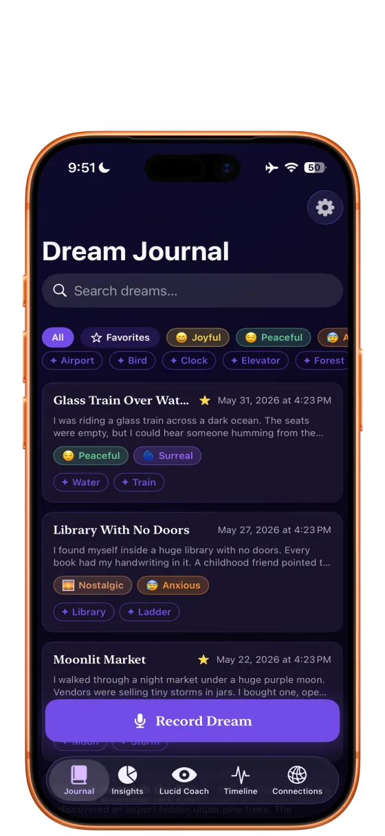 Dream Journal AI journal list showing recent entries